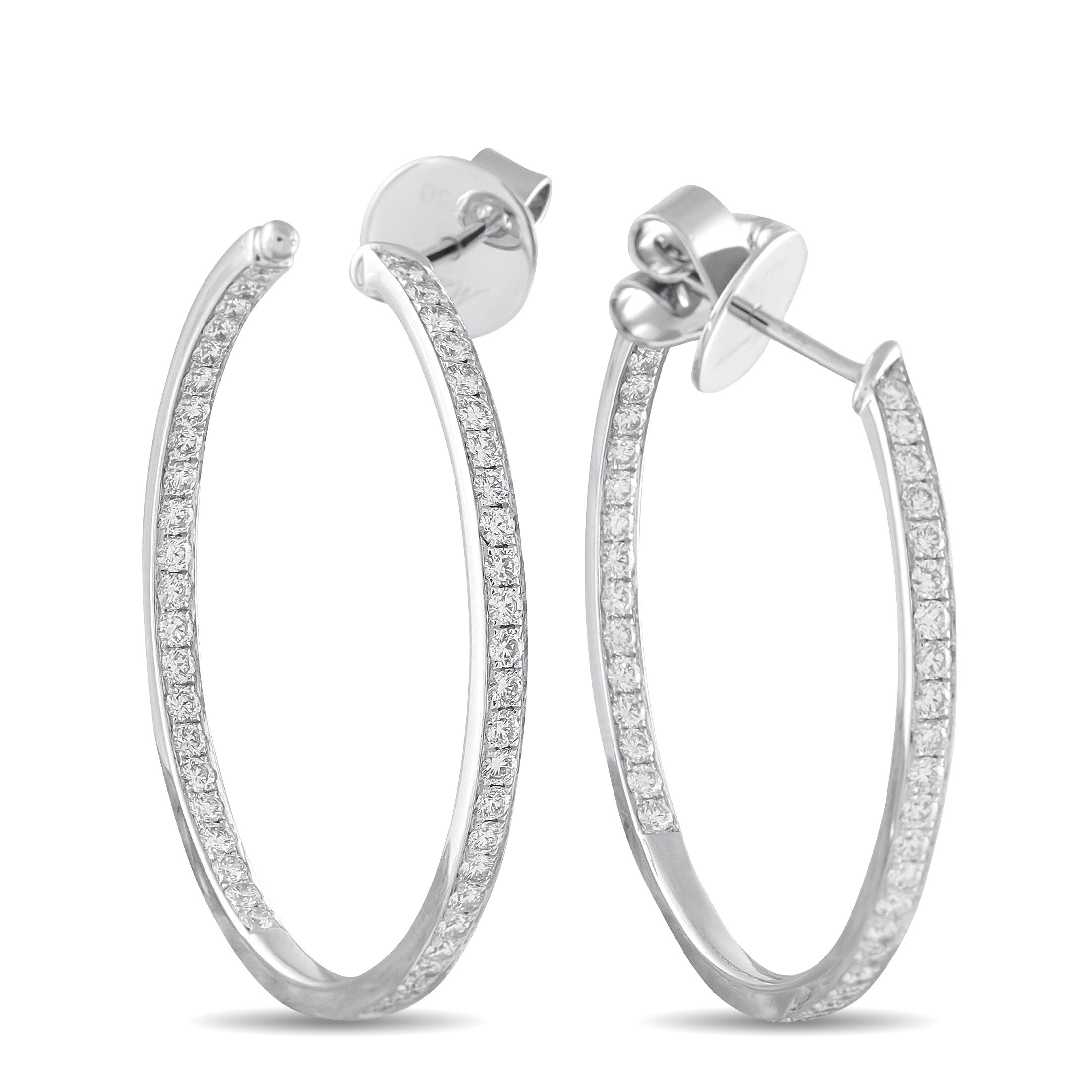 Memoire 18K White Gold 1.50ct Diamond Inside-Out Hoop Earrings