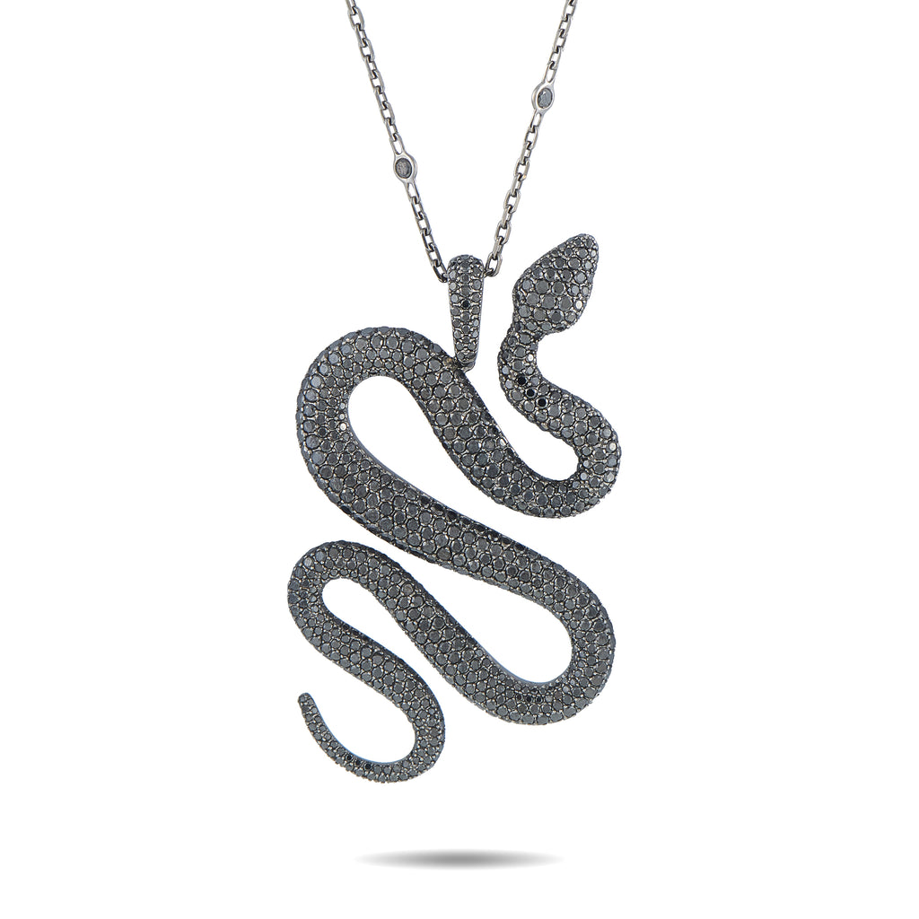 Messika 18K White Gold Black Diamond Snake Pendant