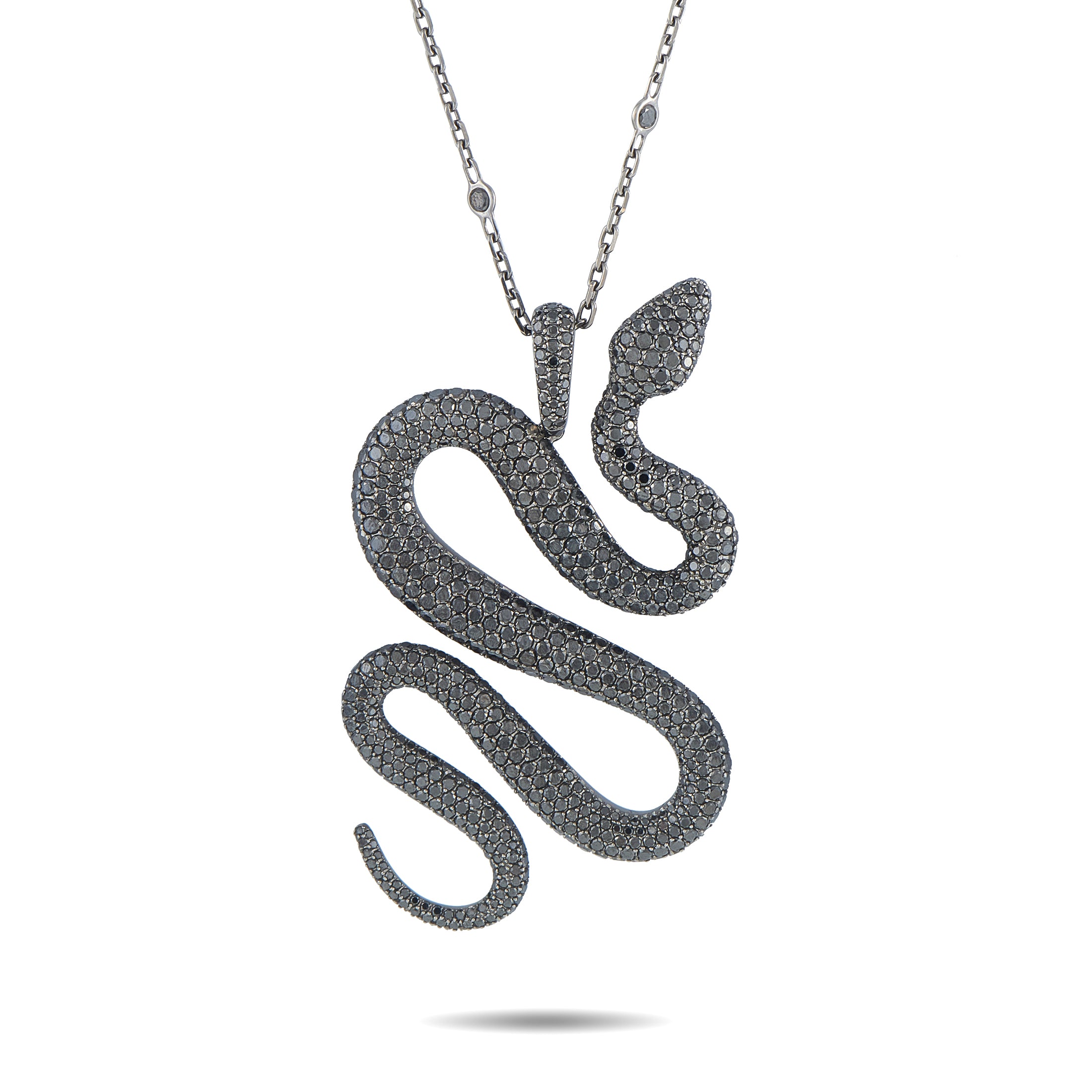 Messika 18K White Gold Black Diamond Snake Pendant
