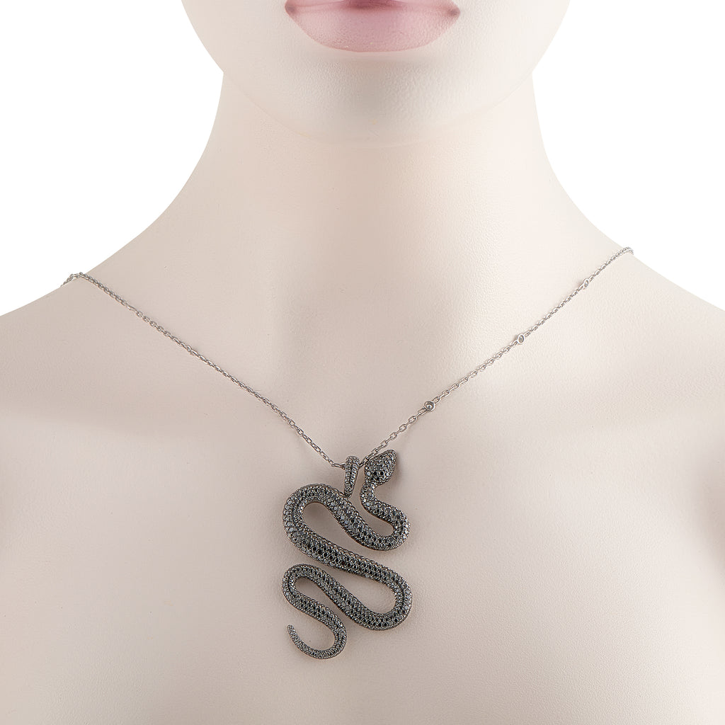 Messika 18K White Gold Black Diamond Snake Pendant