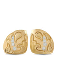 18K yellow gold diamond clip earrings with ornate swirl design, round stones