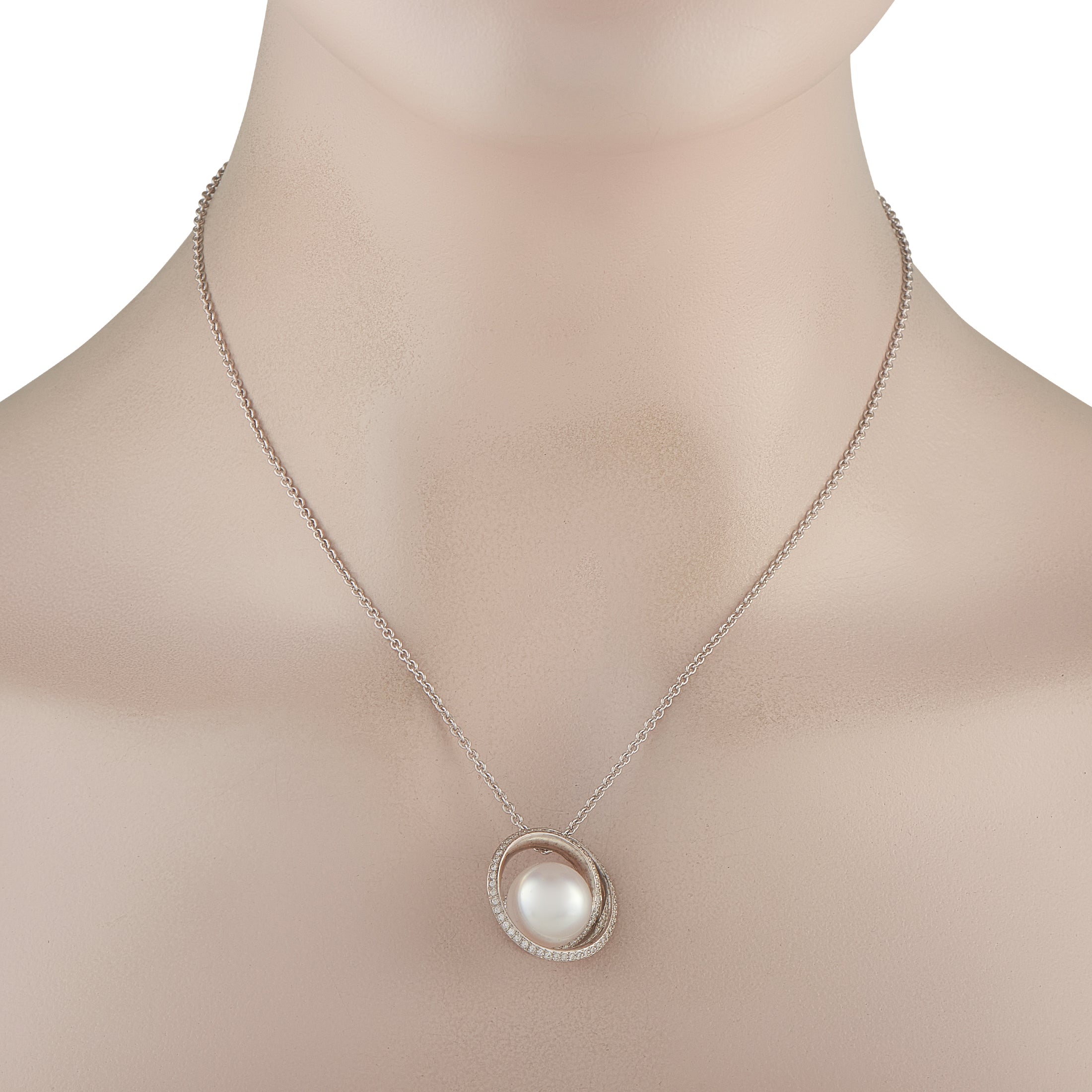 Mikimoto 18K White Gold 0.57ct Diamond and Pearl Necklace
