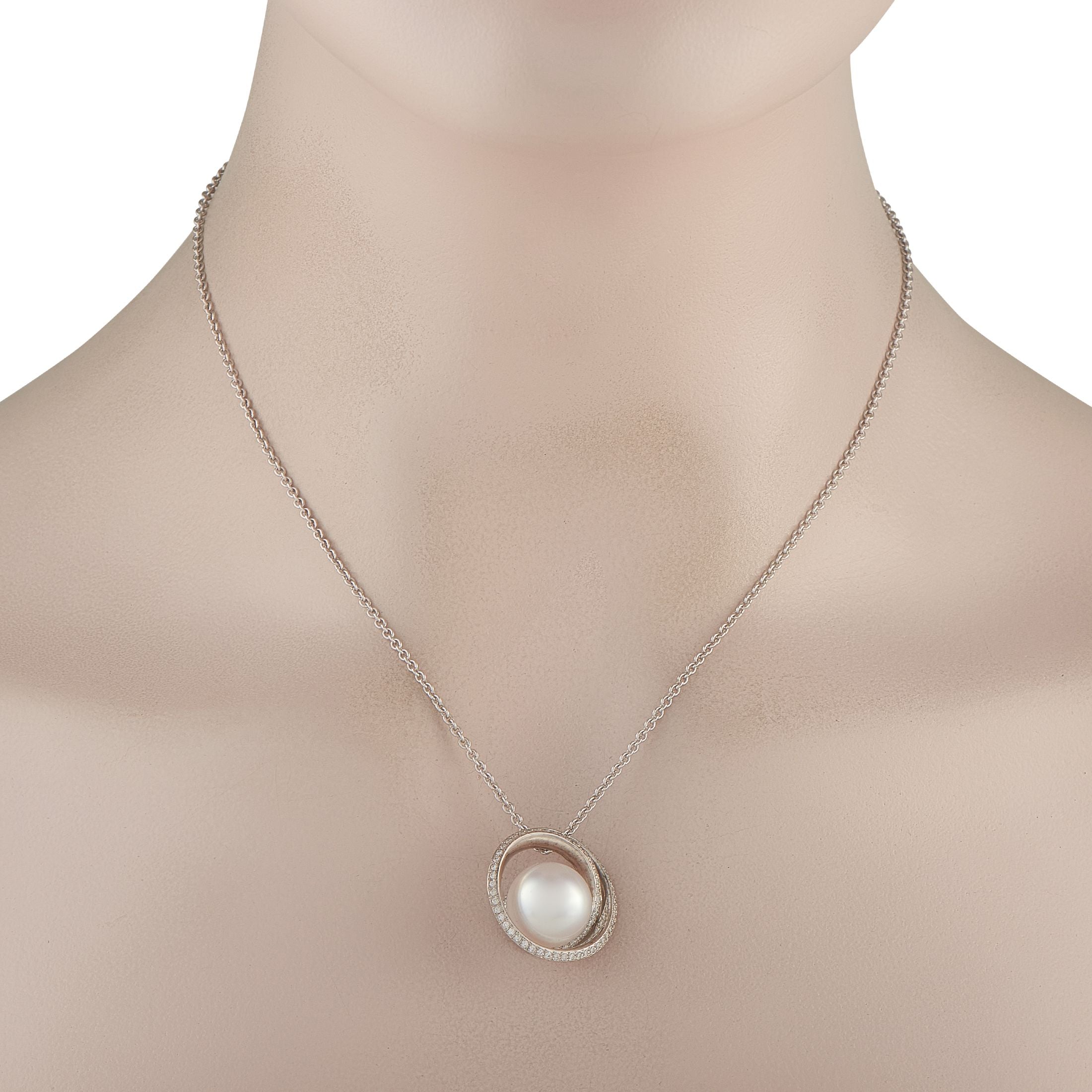 Mikimoto 18K White Gold 0.57ct Diamond and Pearl Necklace