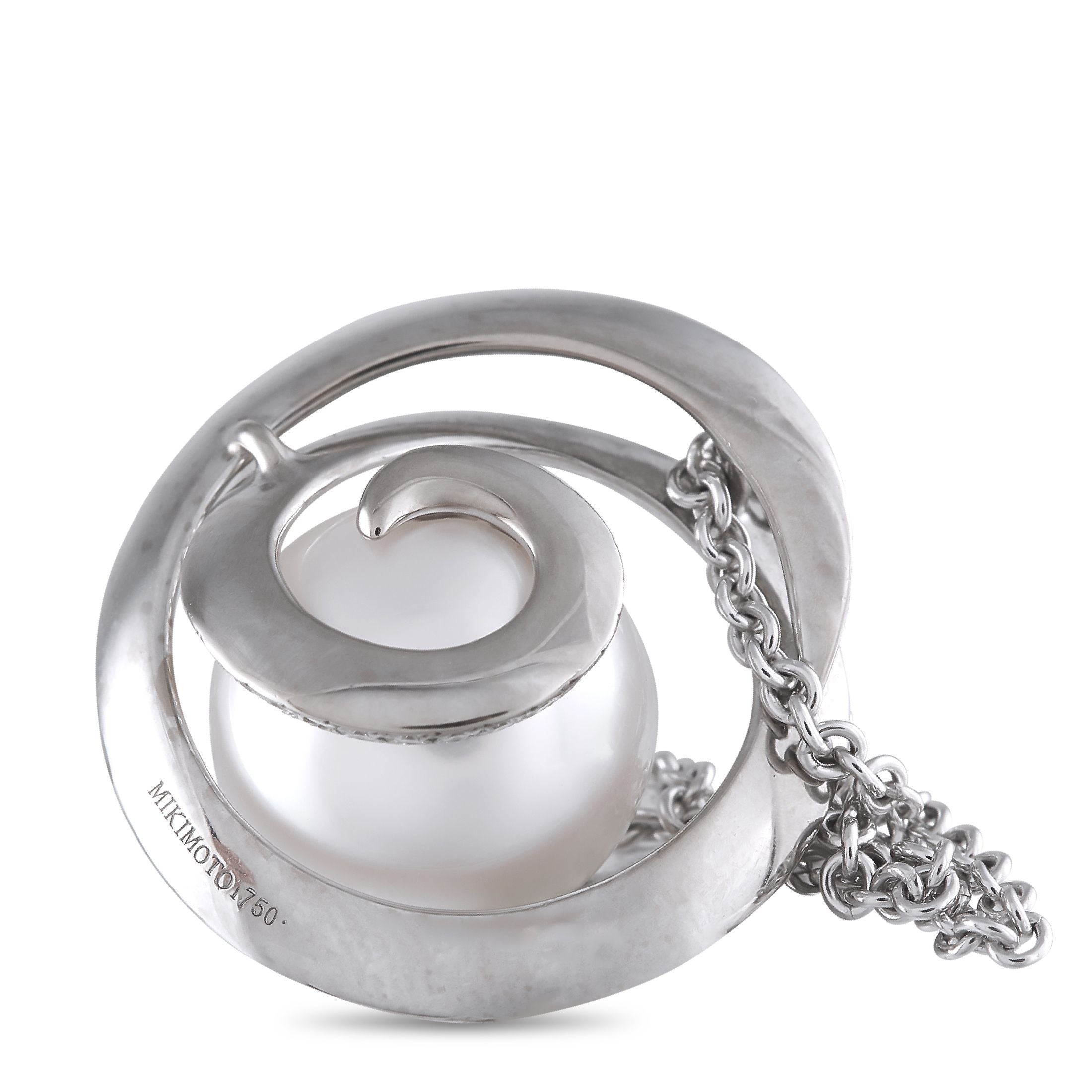 Mikimoto 18K White Gold 0.57ct Diamond and Pearl Necklace