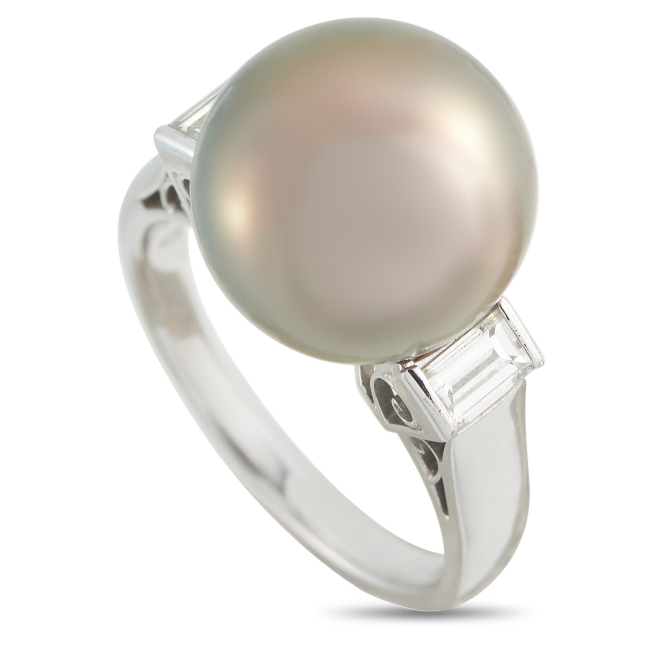 MIKIMOTO 18K White Gold 0.30ct Diamond and Tahitian Pearl Ring