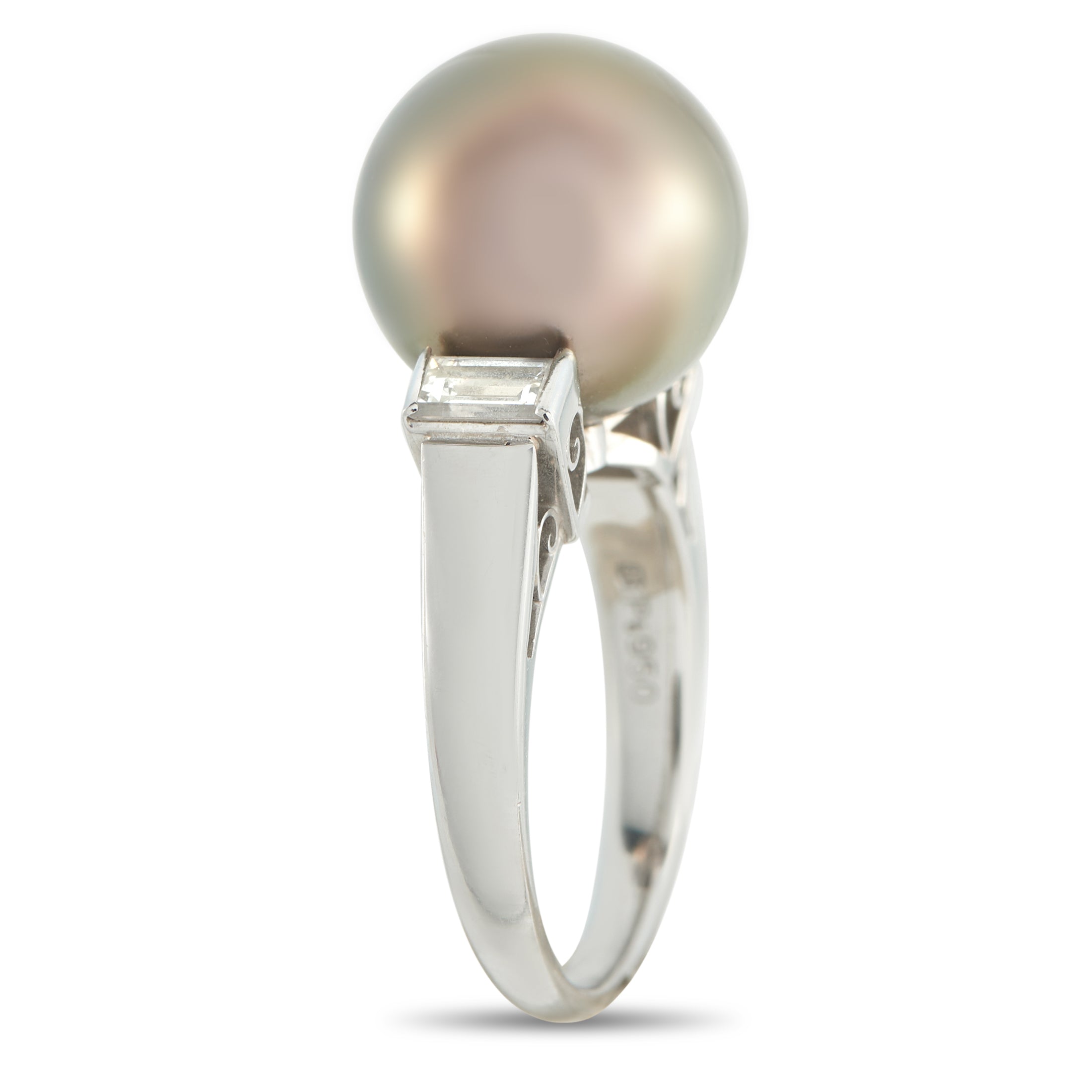 MIKIMOTO 18K White Gold 0.30ct Diamond and Tahitian Pearl Ring