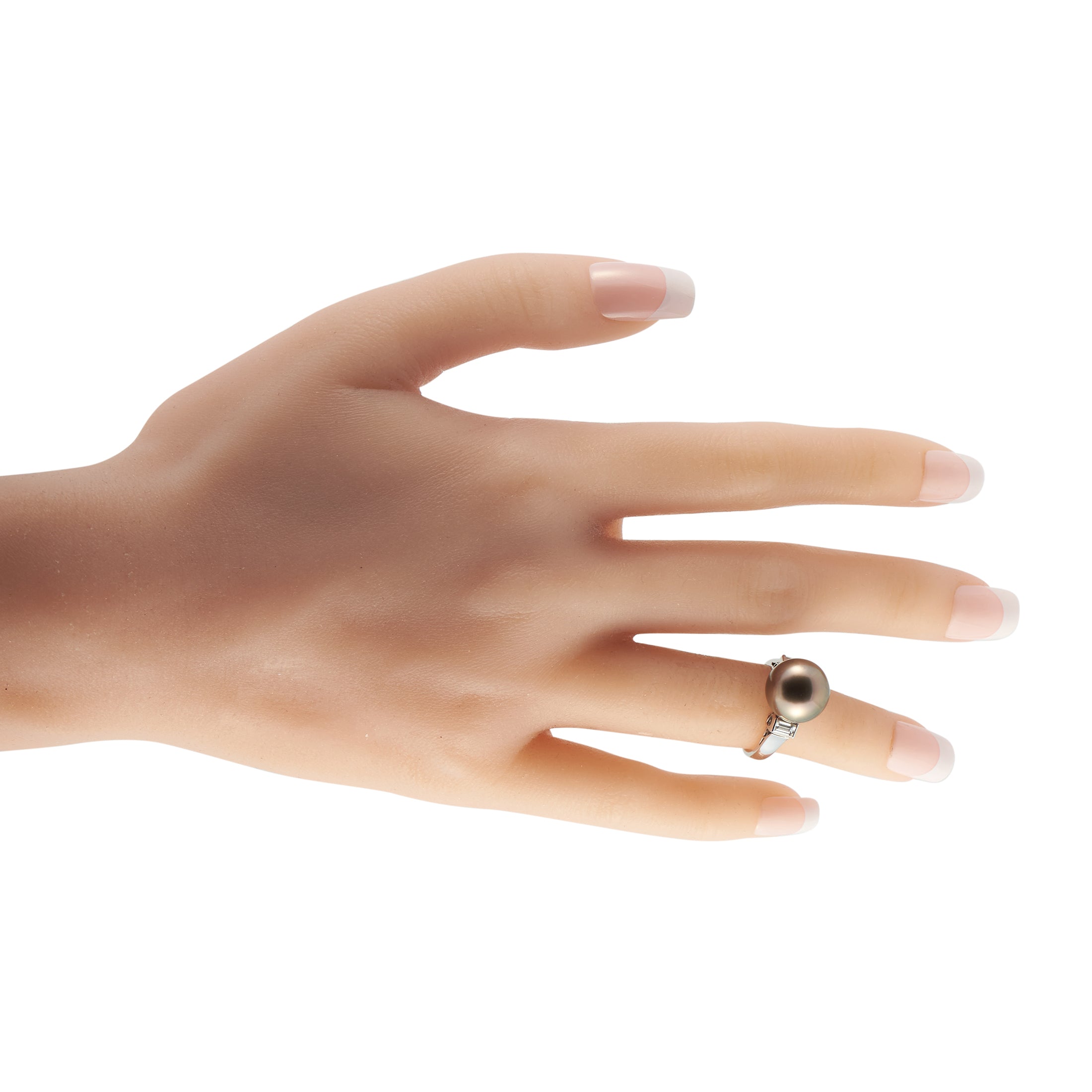 MIKIMOTO 18K White Gold 0.30ct Diamond and Tahitian Pearl Ring