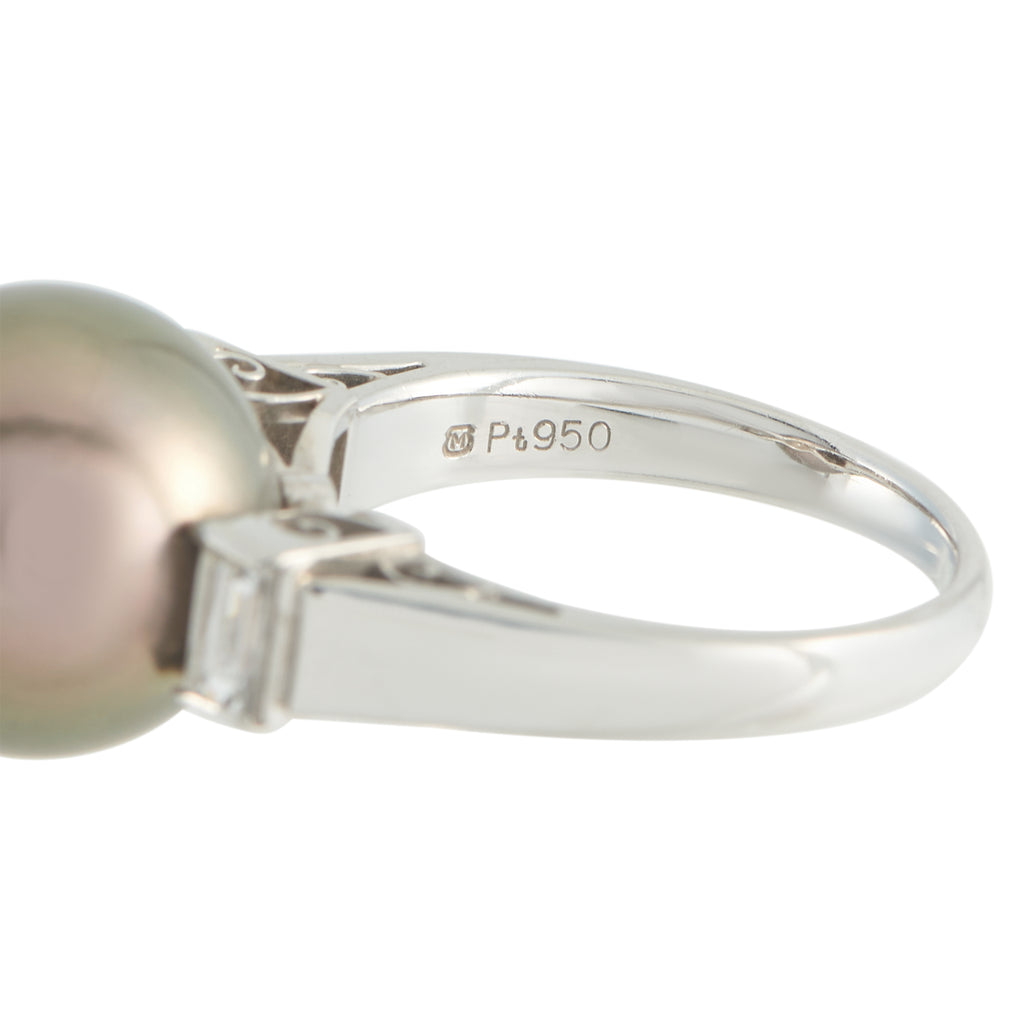 MIKIMOTO 18K White Gold 0.30ct Diamond and Tahitian Pearl Ring