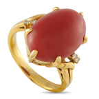 Mikimoto 18K Yellow Gold Diamond and Coral Ring