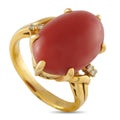 Mikimoto 18K Yellow Gold Diamond and Coral Ring