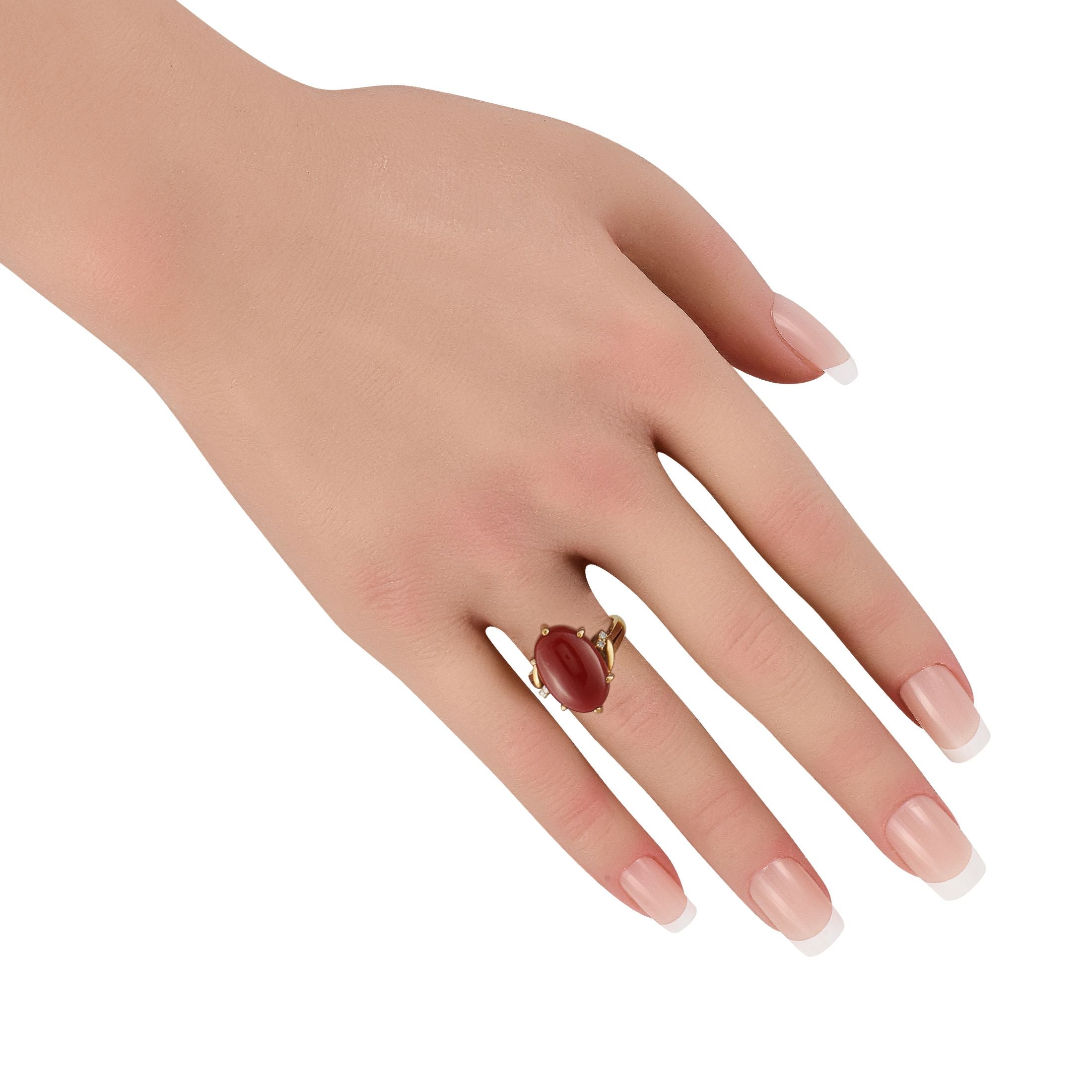 Mikimoto 18K Yellow Gold Diamond and Coral Ring