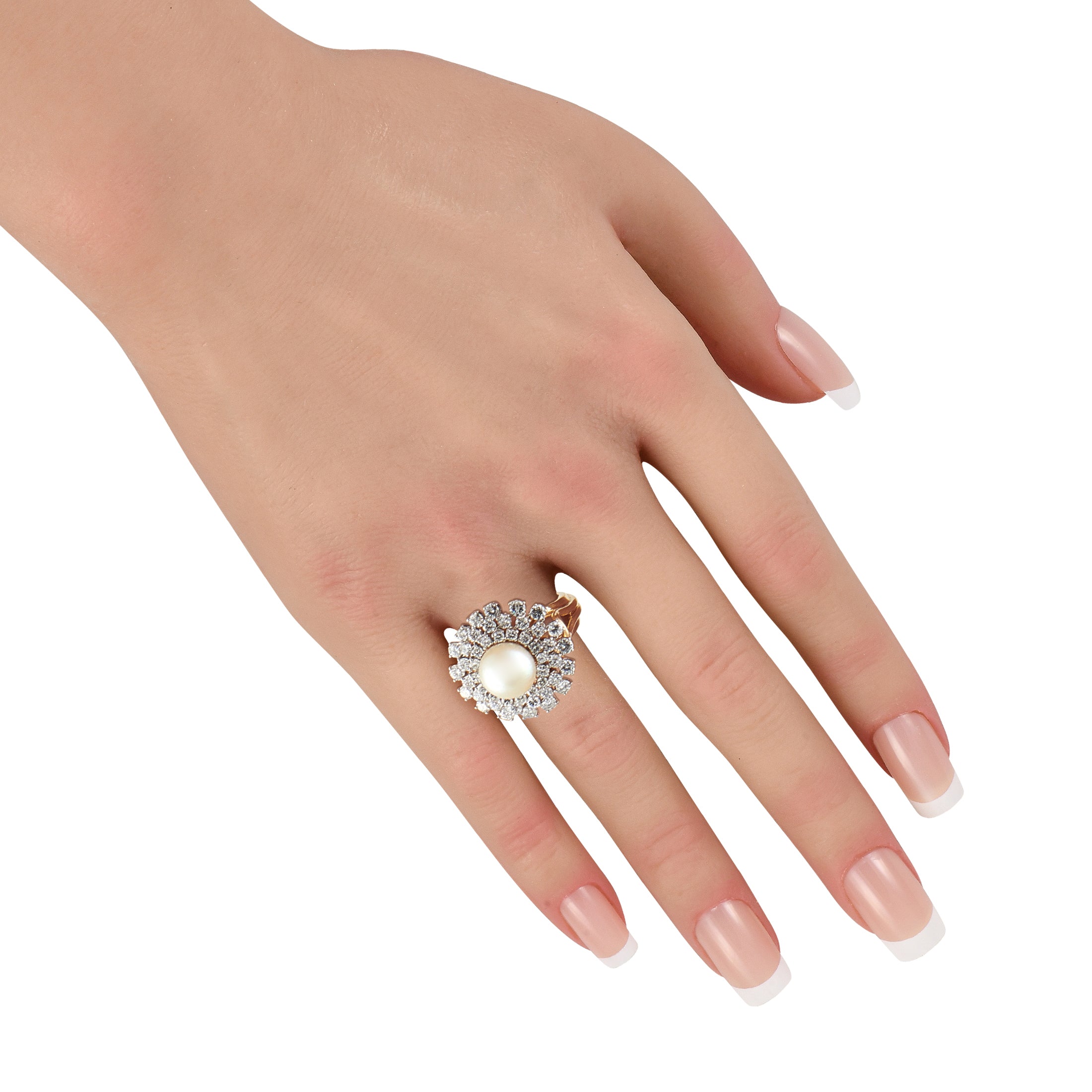 Mikimoto Vintage 18K Yellow Gold 1.95ct Diamond and Pearl Ring