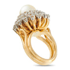 Mikimoto Vintage 18K Yellow Gold 1.95ct Diamond and Pearl Ring
