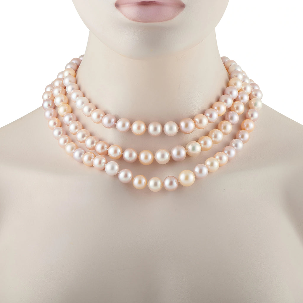 Mikimoto 18K Yellow Gold 0.25ct Diamond and Pink Pearl Necklace