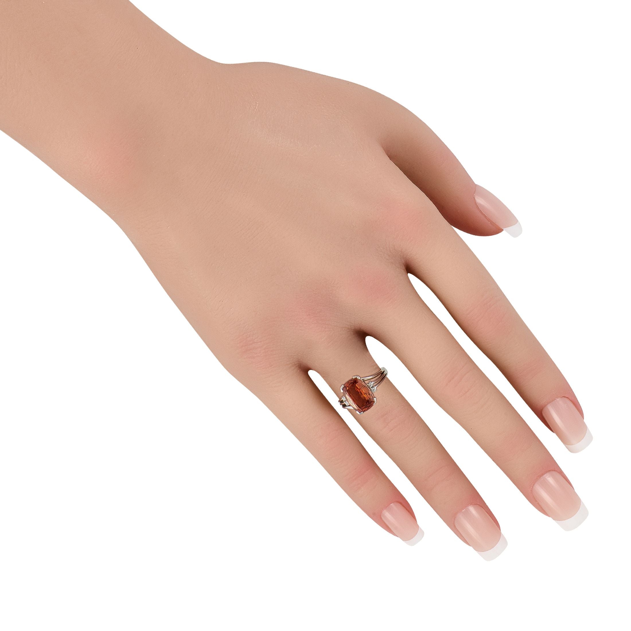 Mikimoto Platinum 0.08ct Diamond and Mandarin Garnet Ring