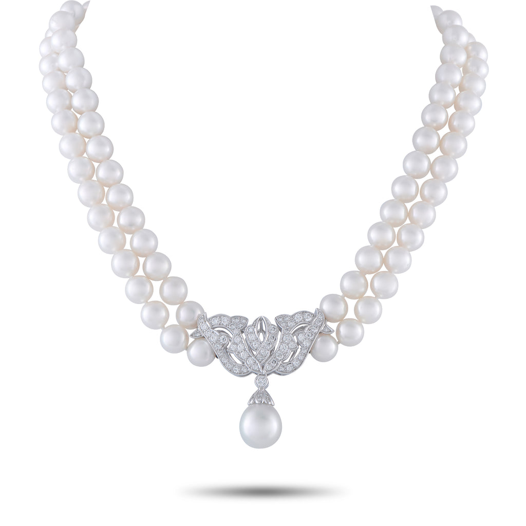 MIKIMOTO Platinum 2.25ct Diamond and Pearl Double Strand Necklace