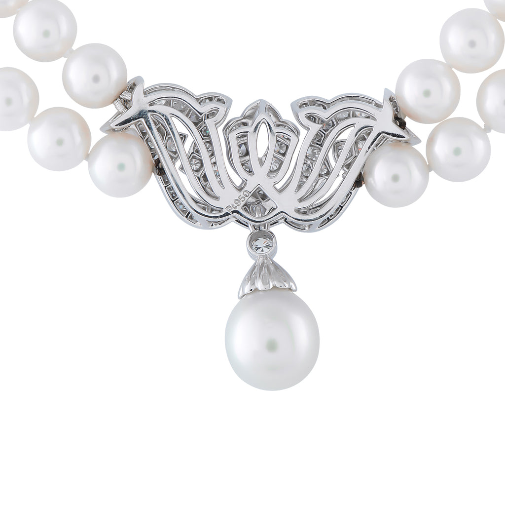 MIKIMOTO Platinum 2.25ct Diamond and Pearl Double Strand Necklace