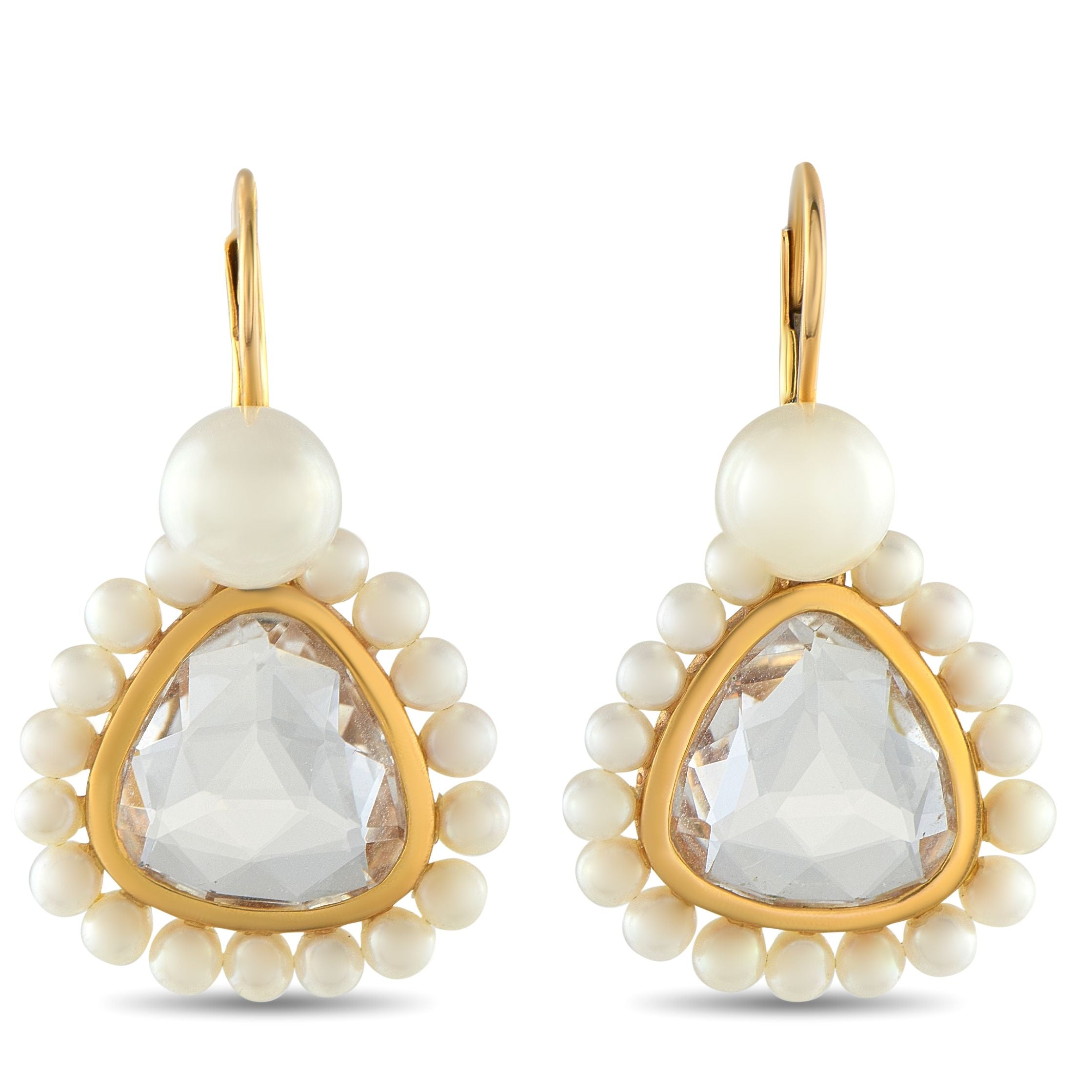 MIMI18K Yellow Gold Rock Crystal and Pearl Earrings – These Mimi Milano earrings are incredibly dynamic