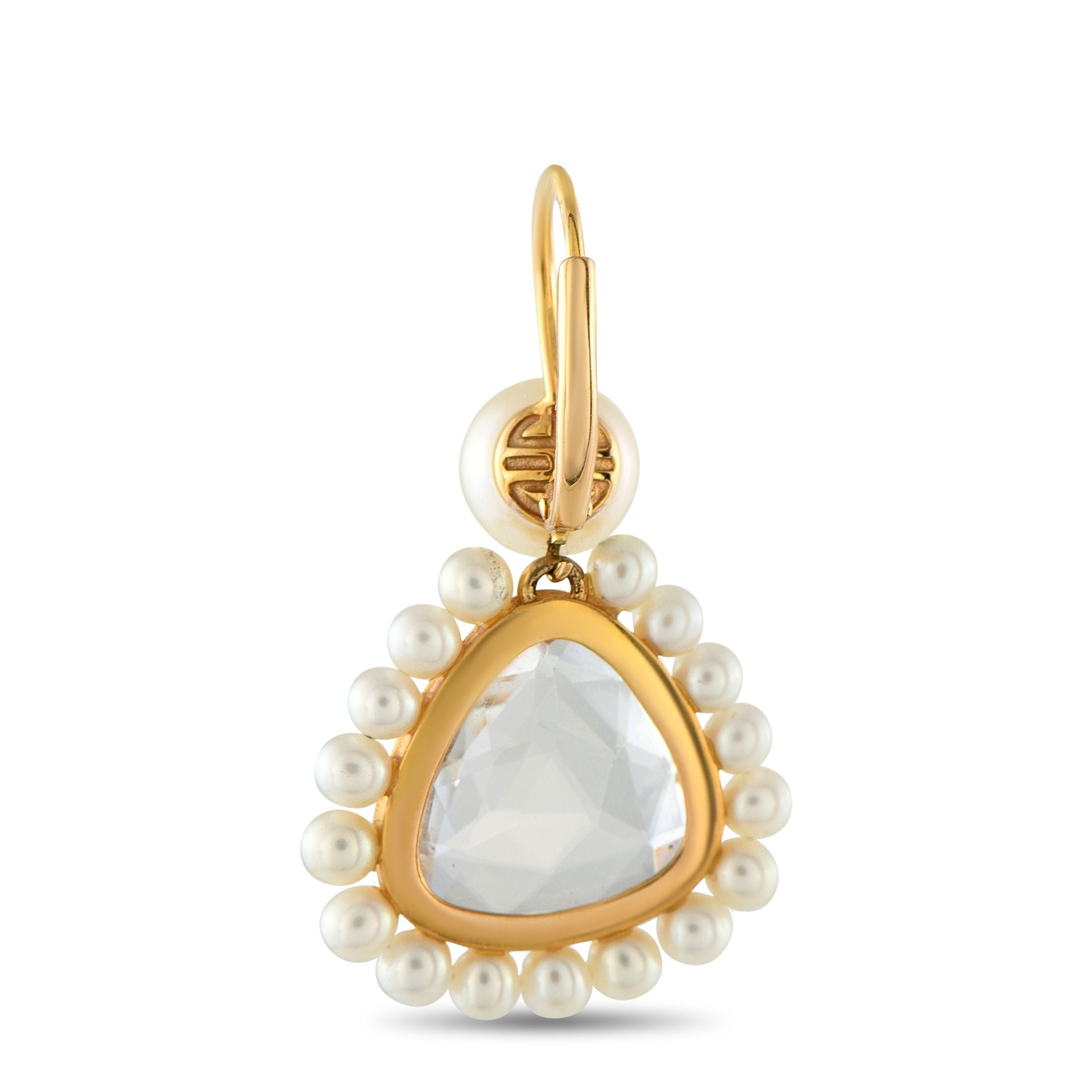 MIMI18K Yellow Gold Rock Crystal and Pearl Earrings