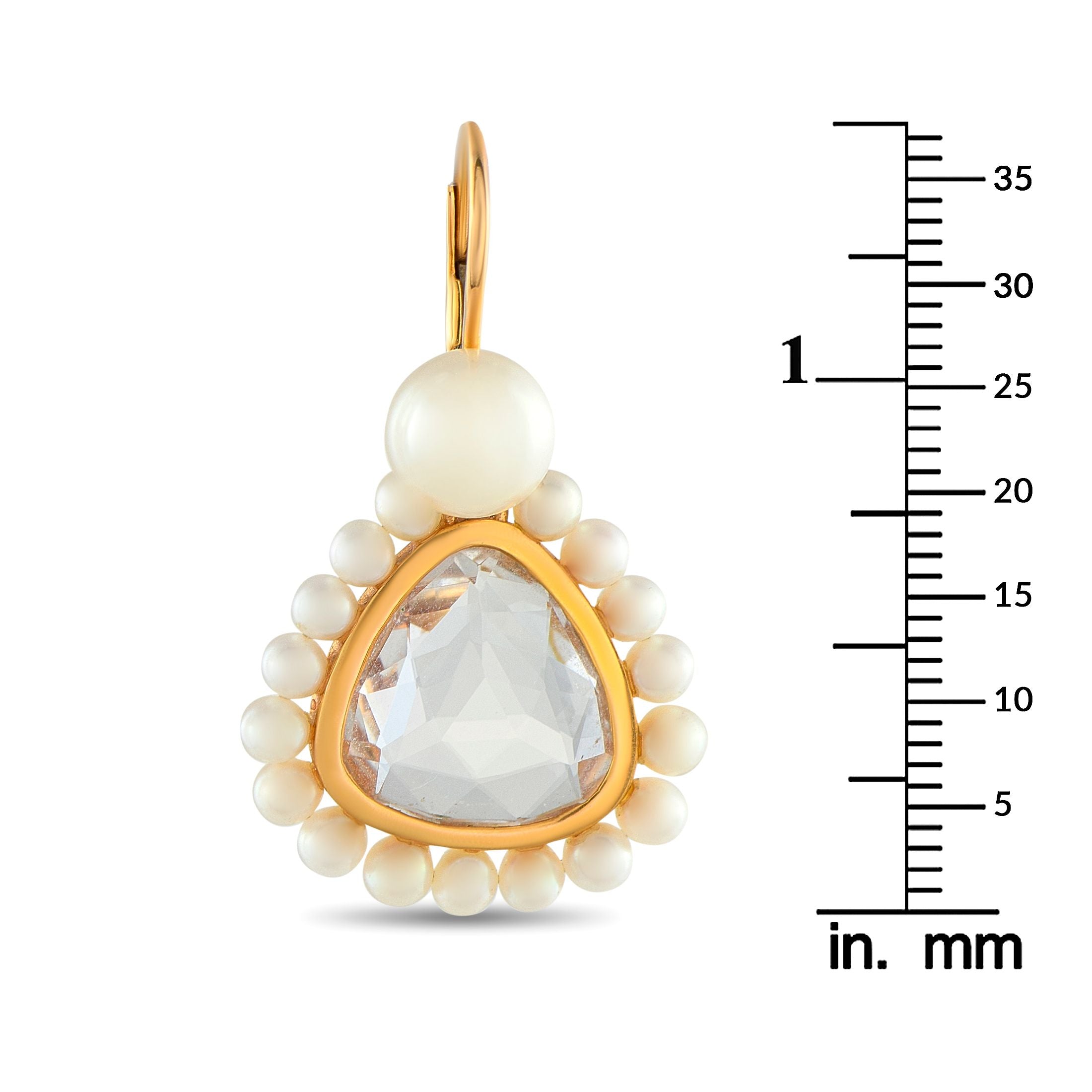 MIMI18K Yellow Gold Rock Crystal and Pearl Earrings