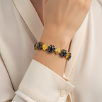 14K Yellow Gold 9.5ct Sapphire Floral Motif Bracelet