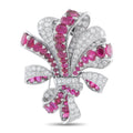 Diamond and ruby floral brooch with pink gemstones in platinum-tone setting