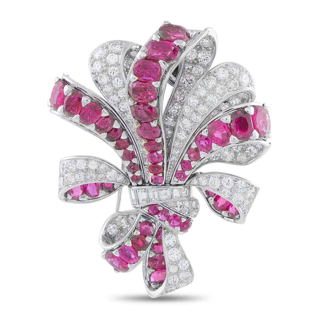 Platinum 6.25ct Diamond and Ruby Brooch