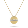 18K yellow gold coin pendant necklace with diamond bar detail, cable chain