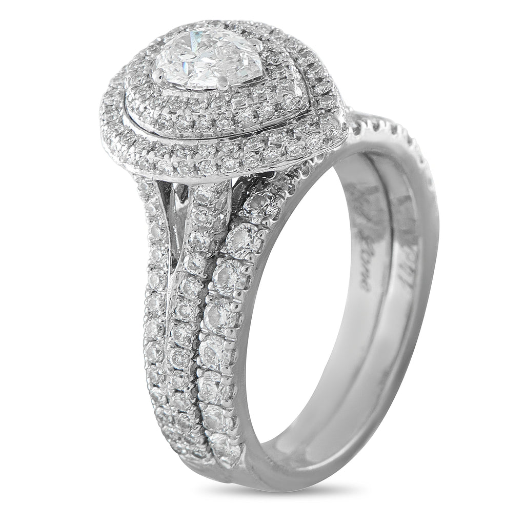 Neil Lane 14K white gold pear diamond double halo ring