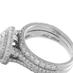 14K white gold diamond ring inner band engraving, pear double-halo design