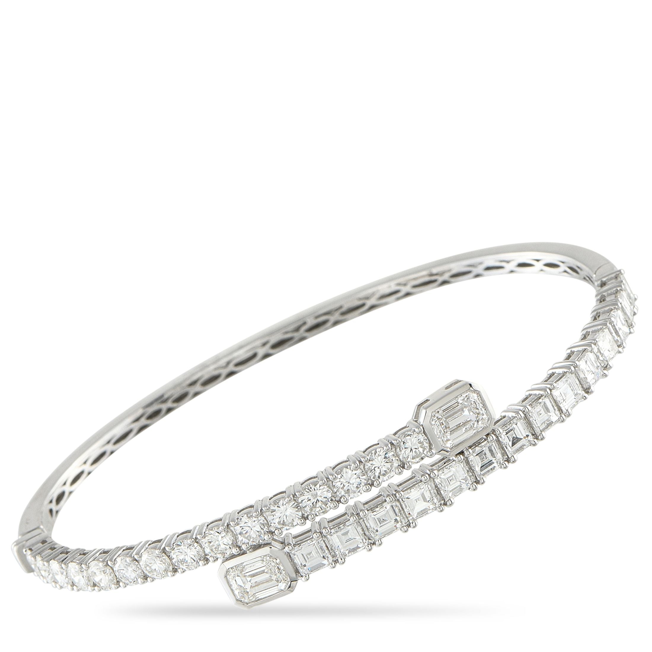 Exclusive 18K White Gold 6.06ct Diamond Bangle Bracelet ALB-18134-EM-C-1 – Fashioned in 18K white gold, this Exclusive  bypas