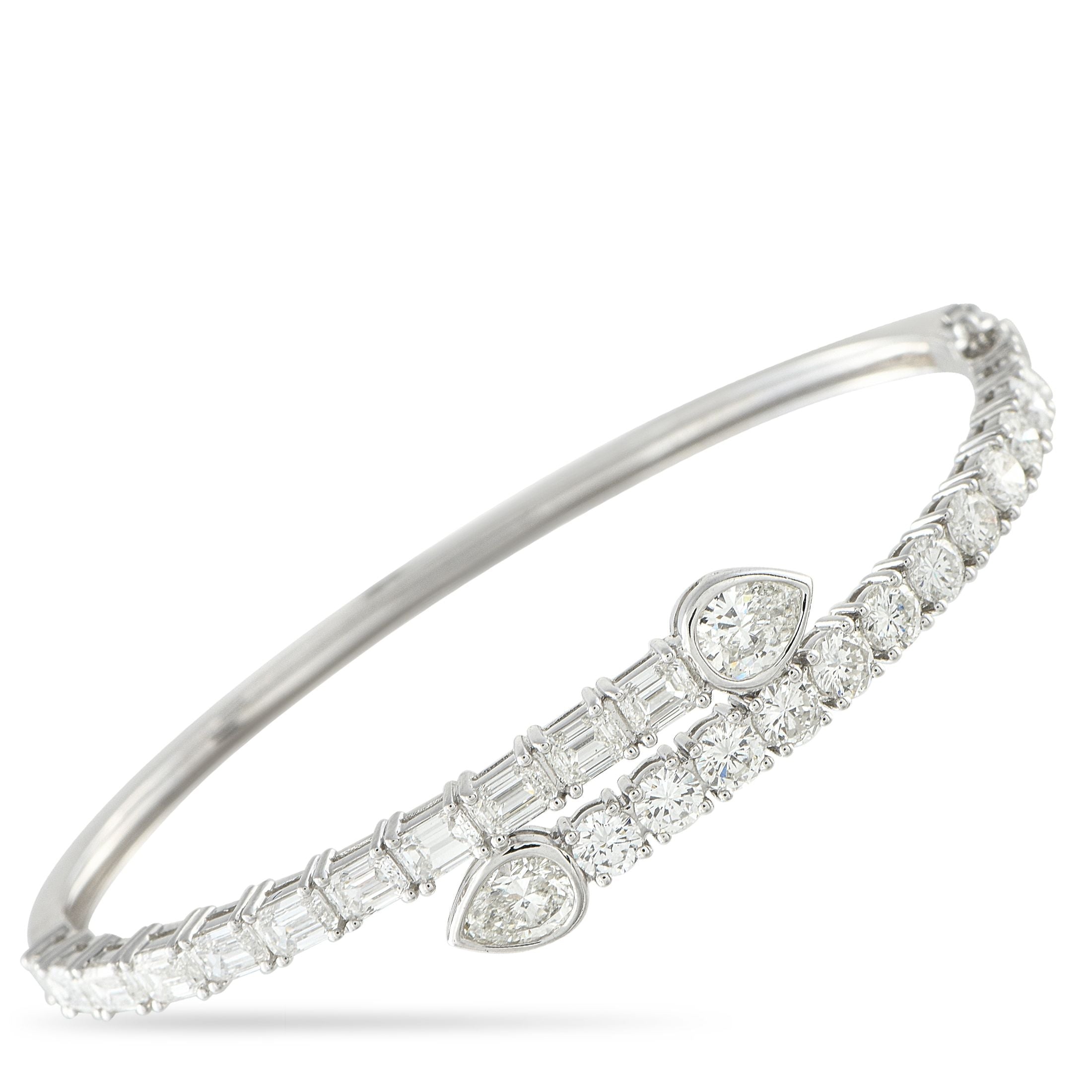 Exclusive 18K White Gold 6.75ct Diamond Bangle Bracelet ALB-18134 – This bypass bangle in 18K white gold pairs clean silhouet