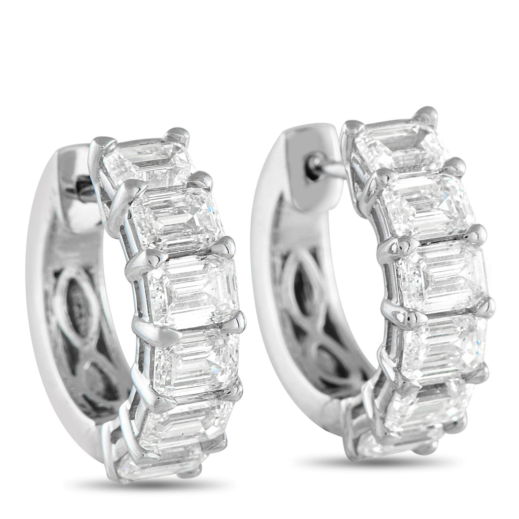 Exclusive 18K White Gold 3.85ct Diamond Huggie Hoop Earrings – Step-cut Diamonds with a total weight of 3