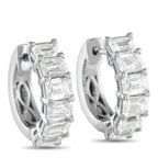 Exclusive 18K White Gold 3.85ct Diamond Huggie Hoop Earrings – Step-cut Diamonds with a total weight of 3