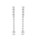 White gold diamond dangle earrings with stacked round stones and heart drop at end