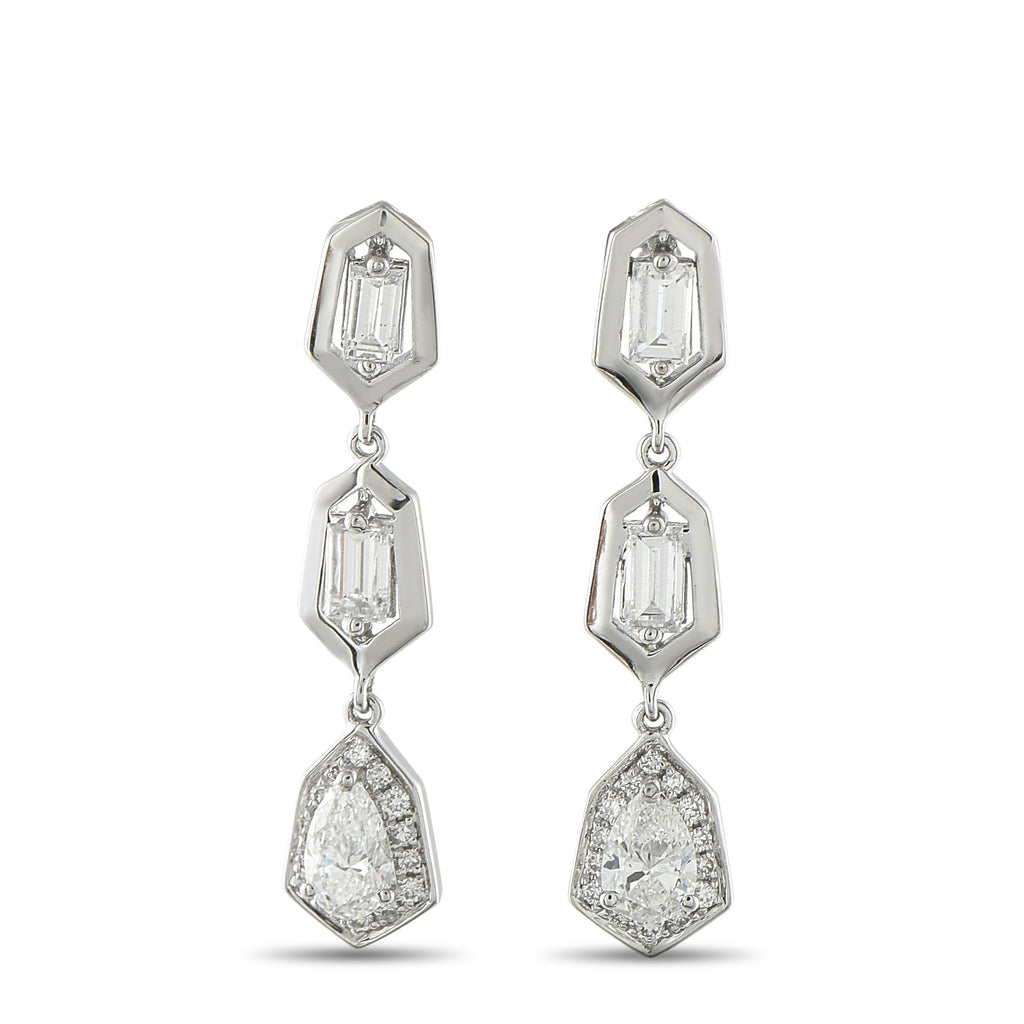 Exclusive 18K White Gold 1.70ct Diamond Geometric Drop Earrings AER-19827 – Here is a pair of statement earrings that feel as