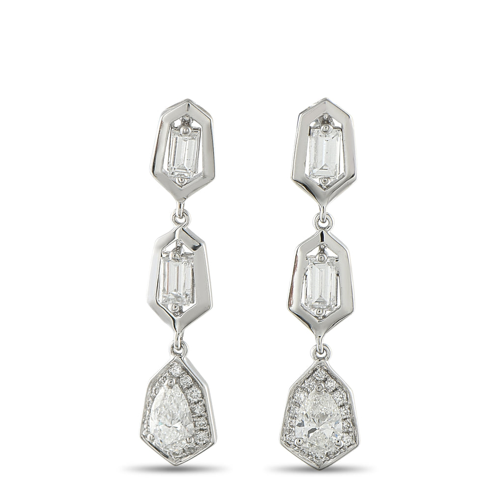 18K White Gold 1.70ct Diamond Geometric Drop Earrings