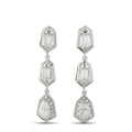 18K white gold geometric diamond drop earrings with three faceted drop sections