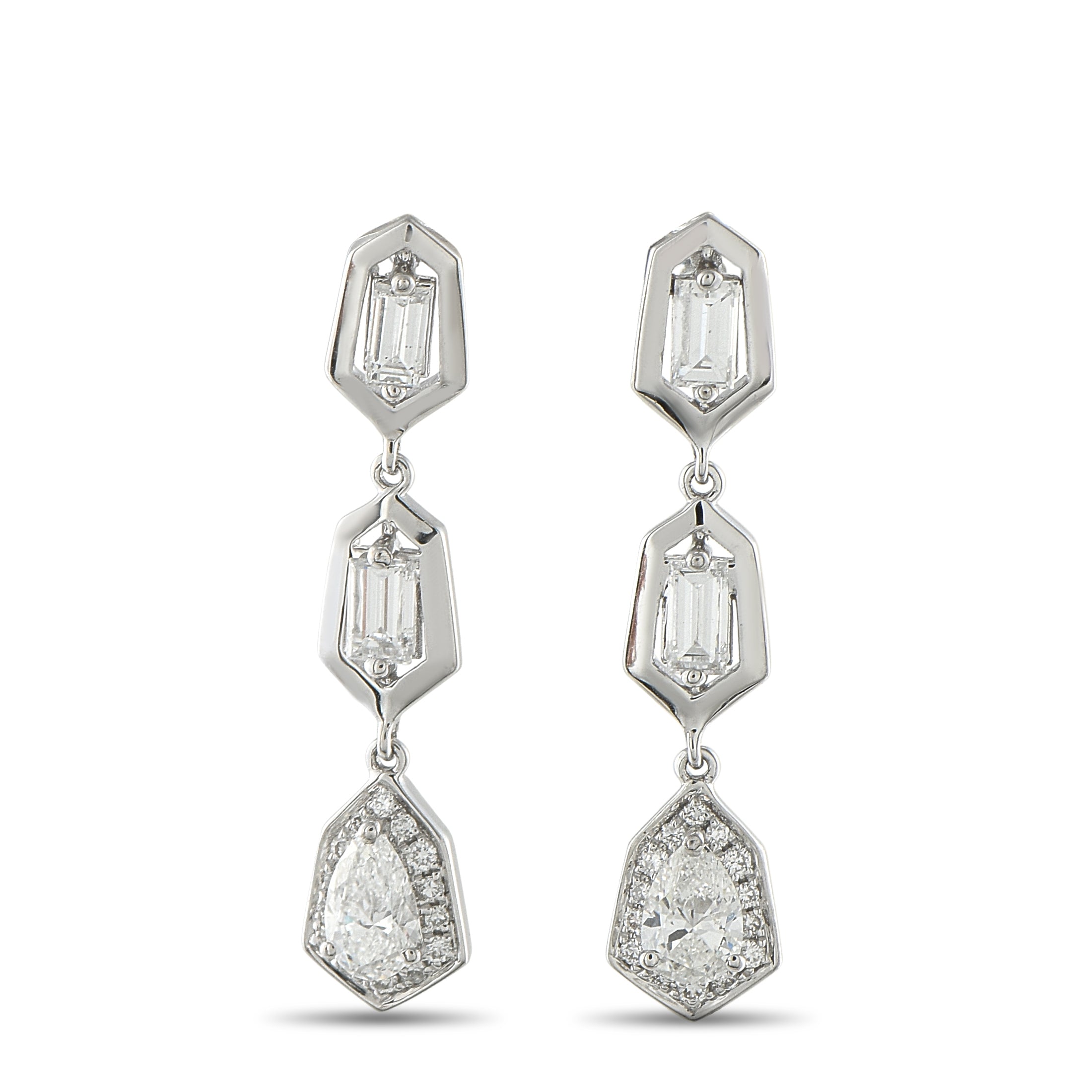 18K White Gold 1.70ct Diamond Geometric Drop Earrings