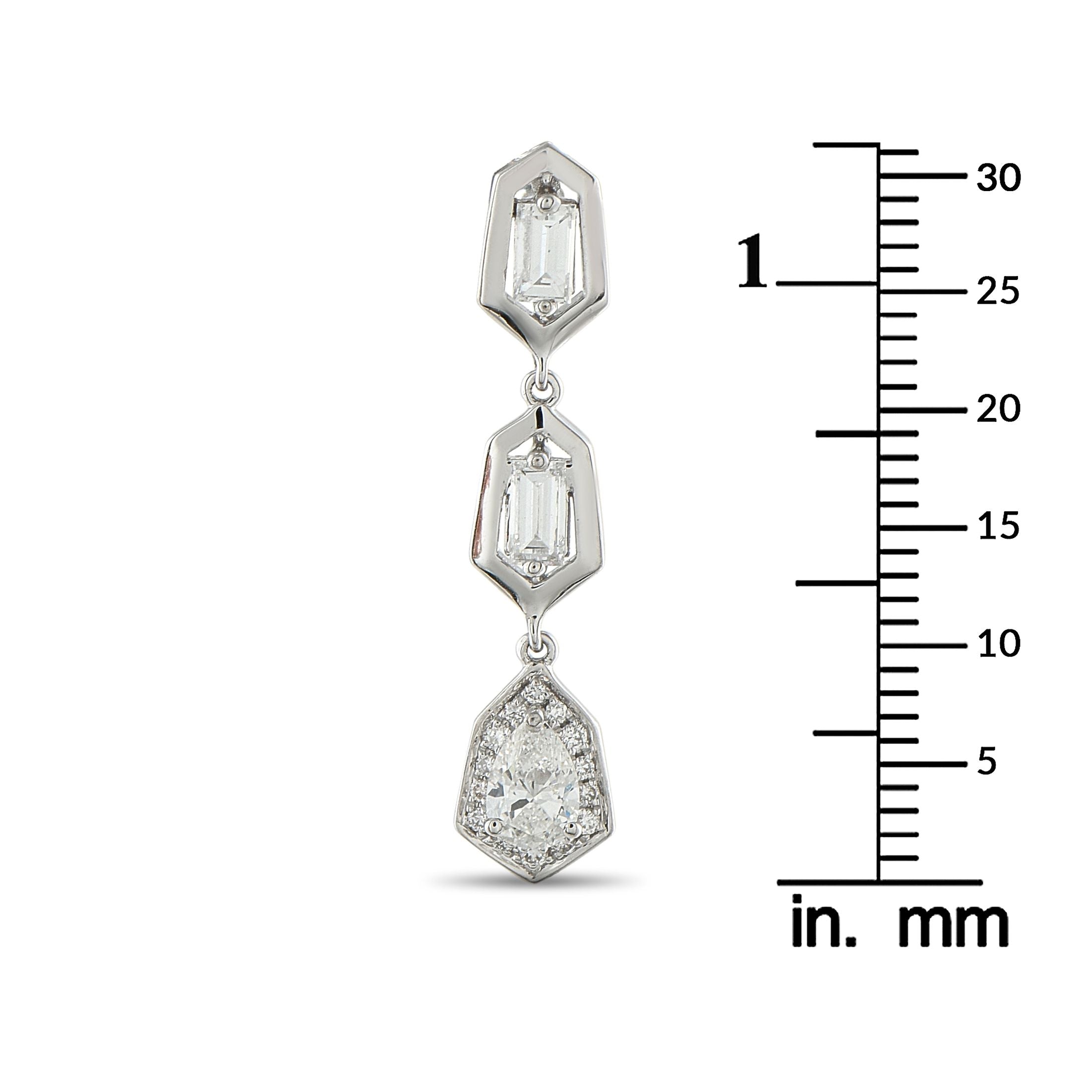 Exclusive 18K White Gold 1.70ct Diamond Geometric Drop Earrings