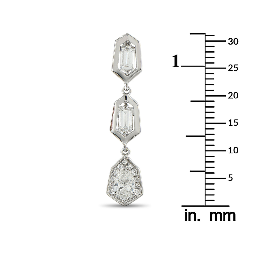 18K White Gold 1.70ct Diamond Geometric Drop Earrings