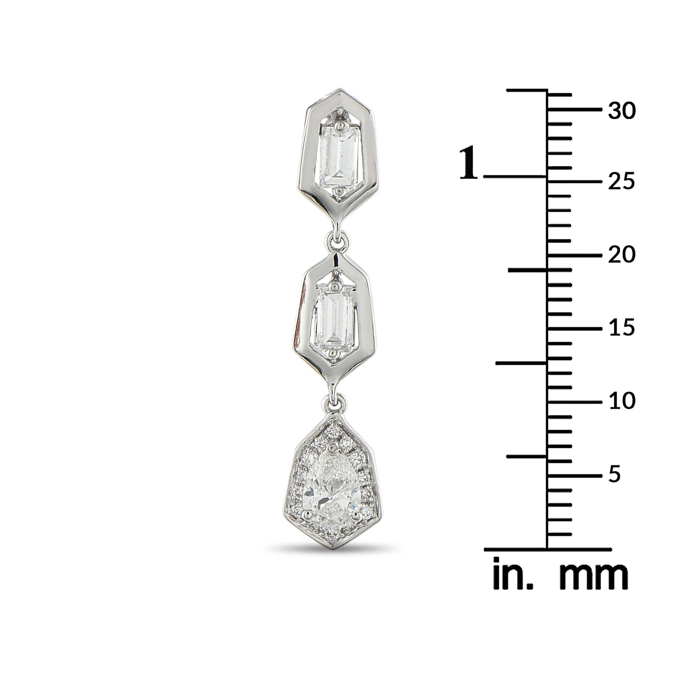 18K White Gold 1.70ct Diamond Geometric Drop Earrings