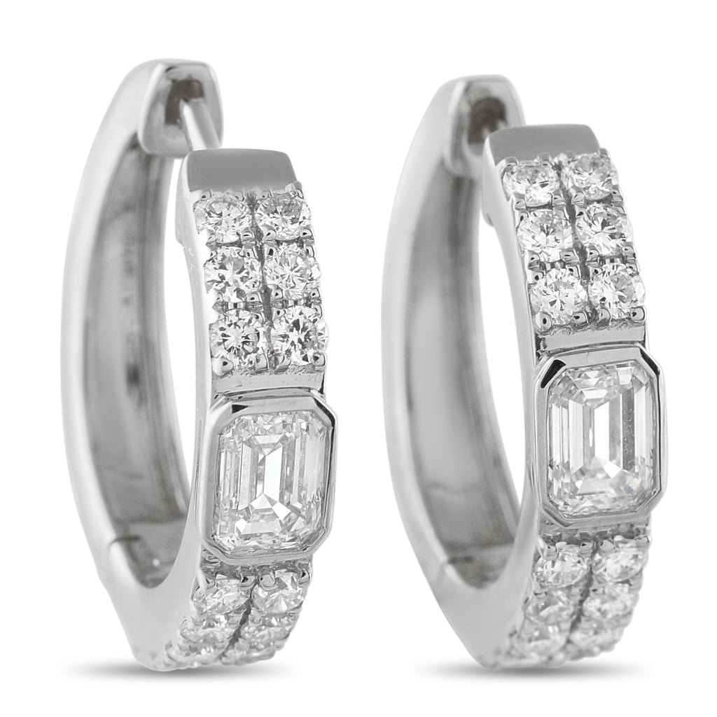 18K White Gold 1.60ct Diamond Huggie Hoop Earrings