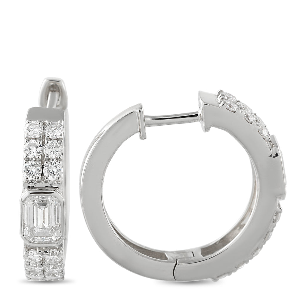 18K White Gold 1.60ct Diamond Huggie Hoop Earrings