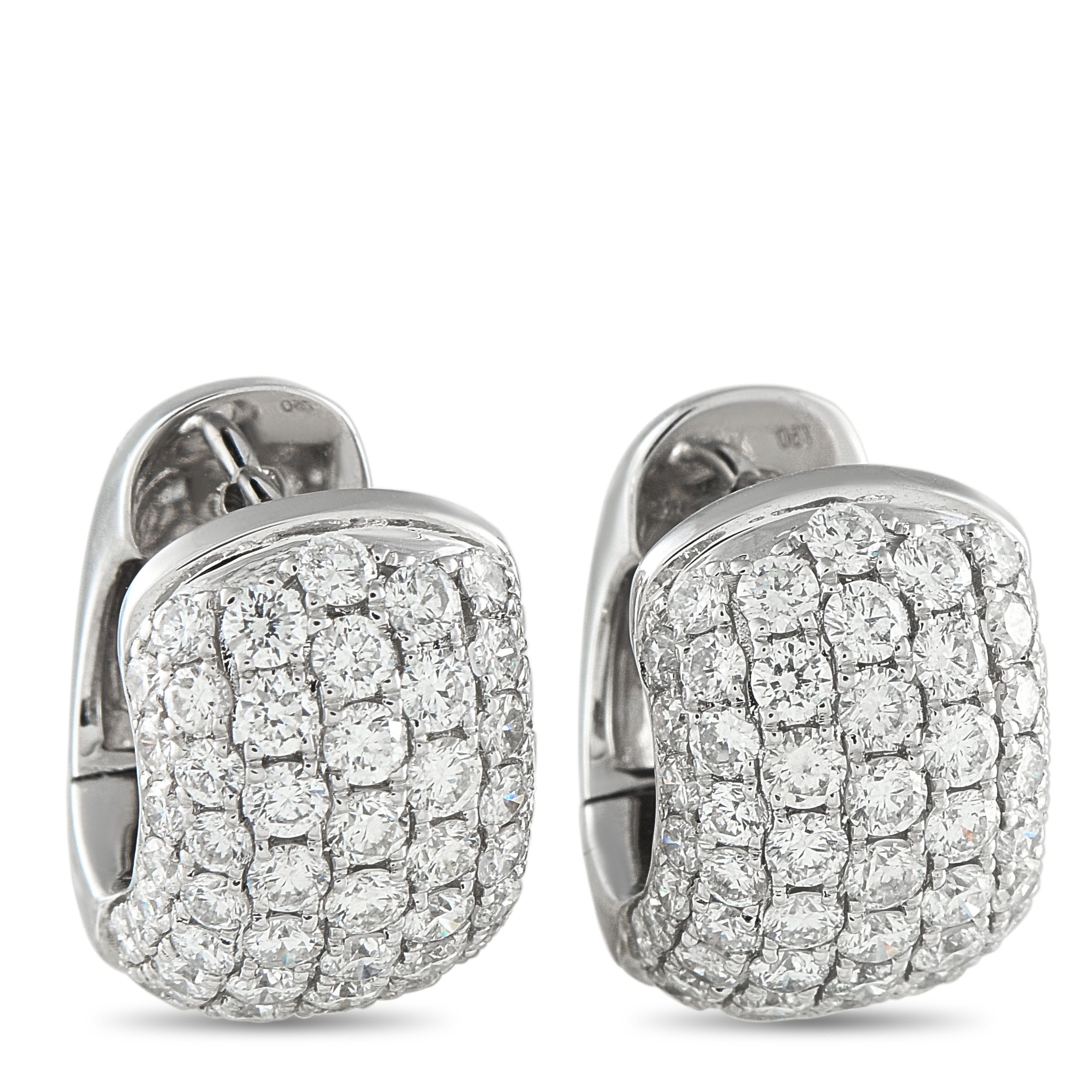 Exclusive 18K White Gold 3.10ct Diamond Wide Huggie Earrings AER-15403 – The perfect pair for a polished, substantial look wi