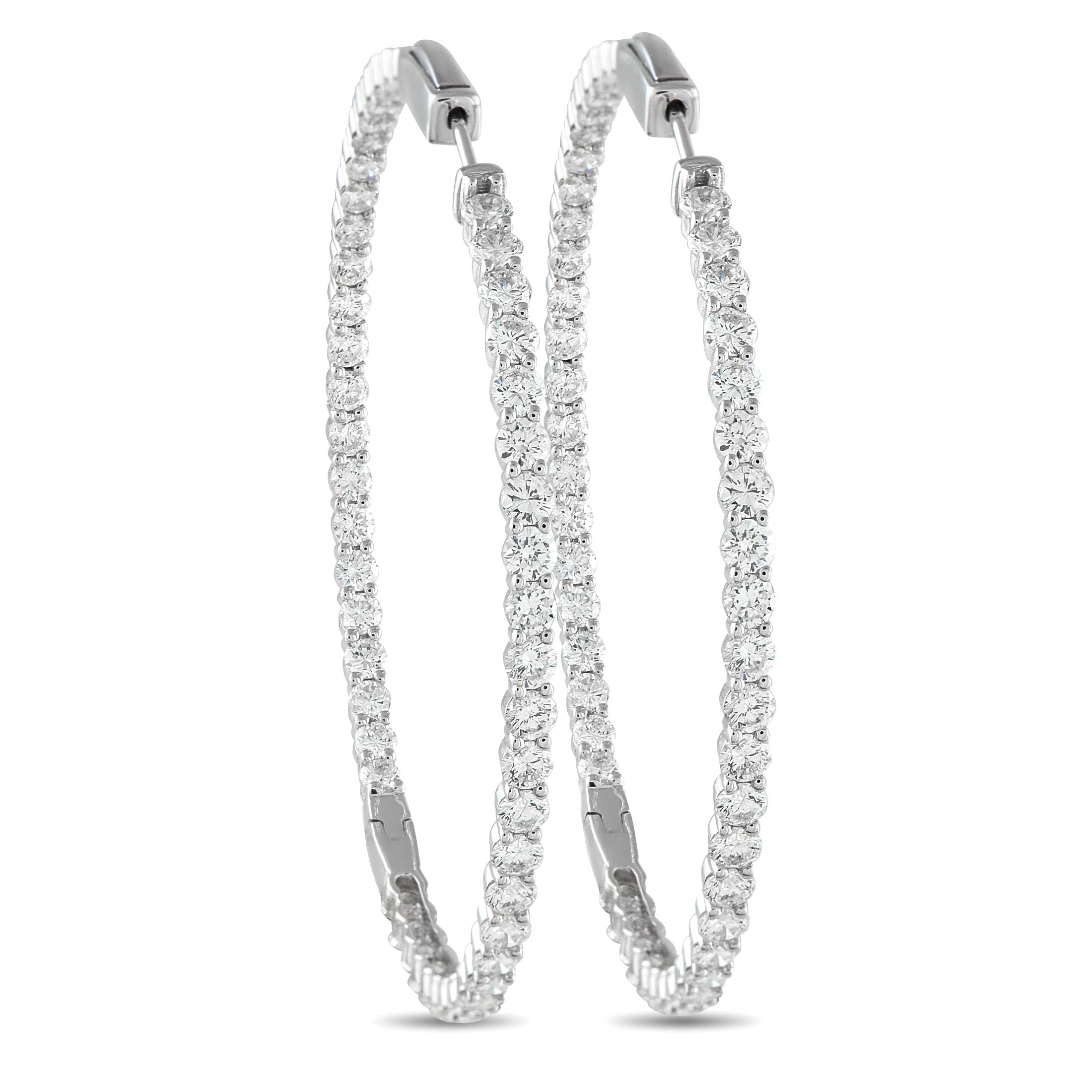 Exclusive 18K White Gold 7.20ct Diamond Inside-Out Hoop Earrings AER-12996 – These slim diamond hoops measure 2 x 2