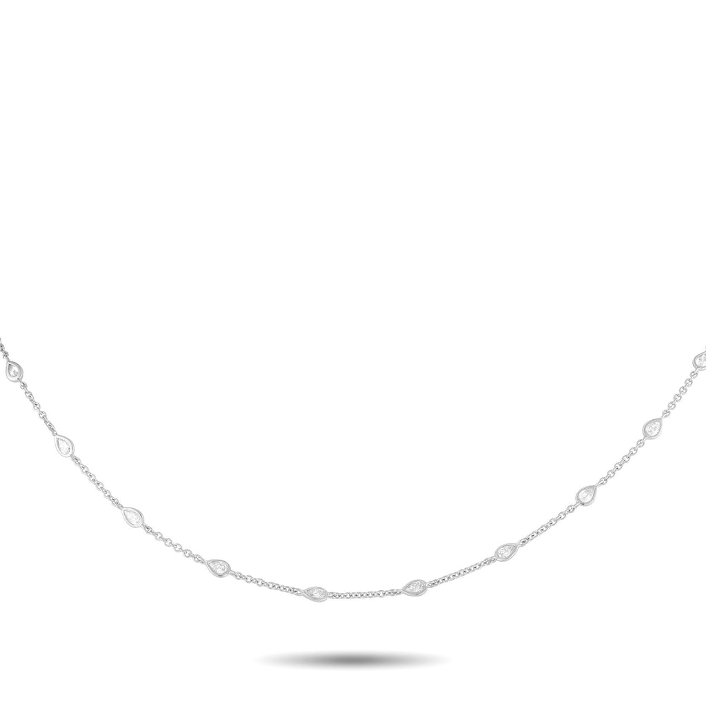 Exclusive 18K White Gold 1.85ct Diamond Station Necklace – Pear-shaped Diamonds with a total weight of 1