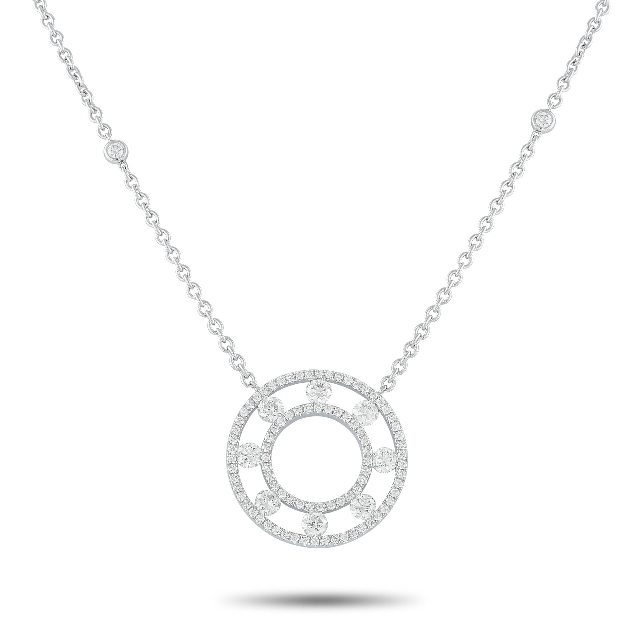 Exclusive 18K White Gold 1.25ct Diamond Necklace – A stunning circular pendant serves as a stunning focal point on this elega