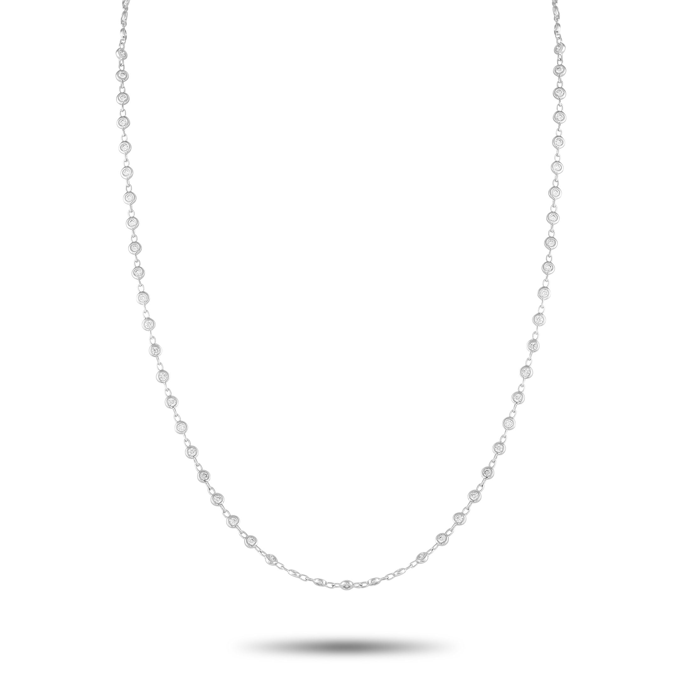 Exclusive 18K White Gold 1.65ct Diamond Necklace – A series of bezel set round-cut Diamonds totaling 1