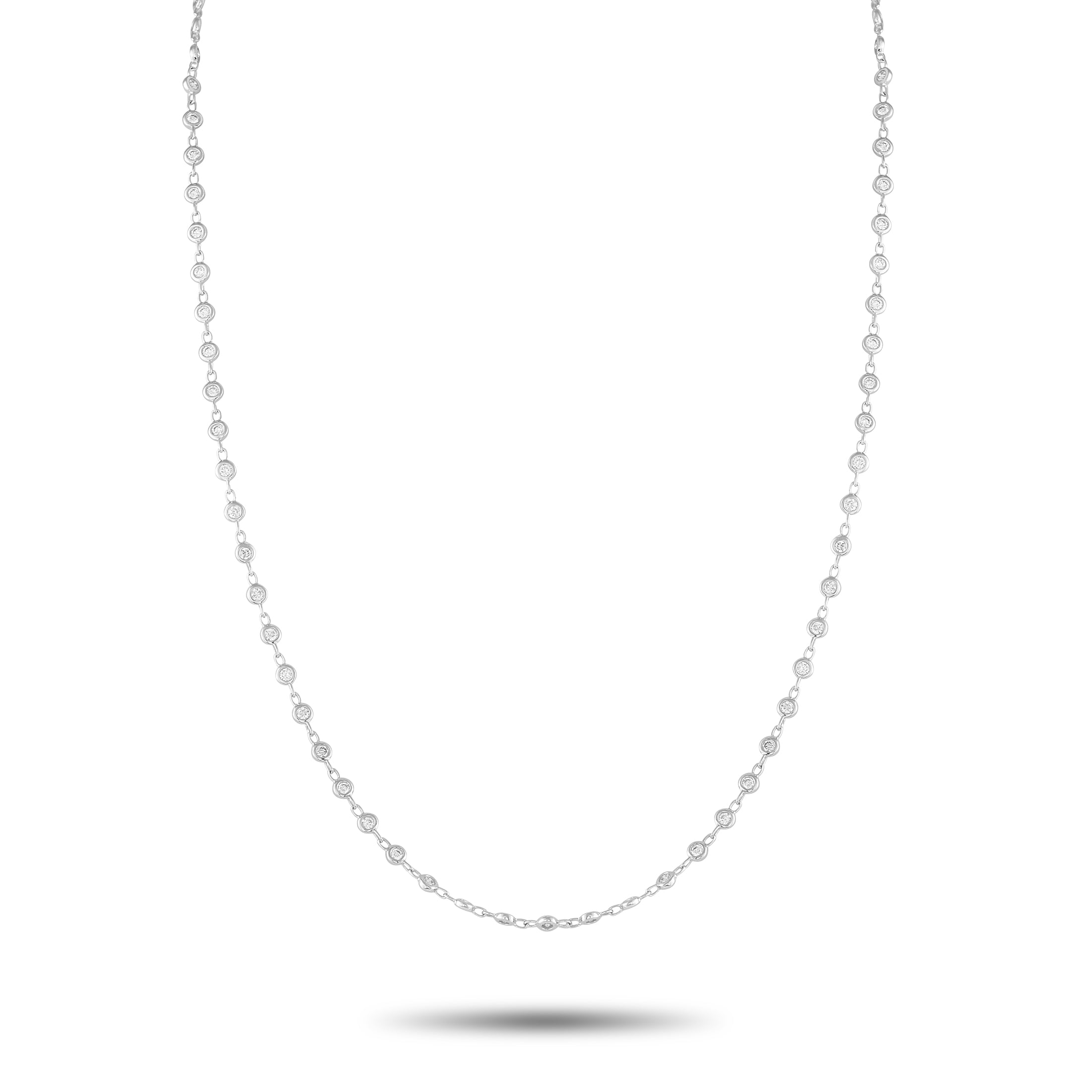 Exclusive 18K White Gold 1.65ct Diamond Necklace – A series of bezel set round-cut Diamonds totaling 1